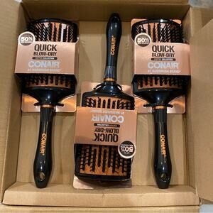 Conair Quick Blow-Dry Pro Curved Copper Paddle Brush Black 3 BRUSHES nwt